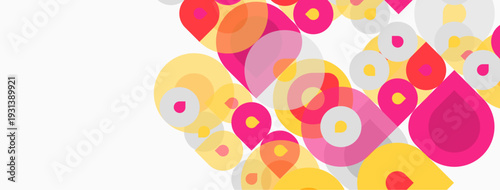 Abstract colorful circles overlap, creating dynamic visual texture. Bright hues contrast against white background. Modern design element.