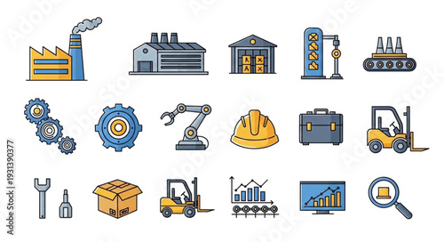 Industrial Icons and Equipment Symbols.
