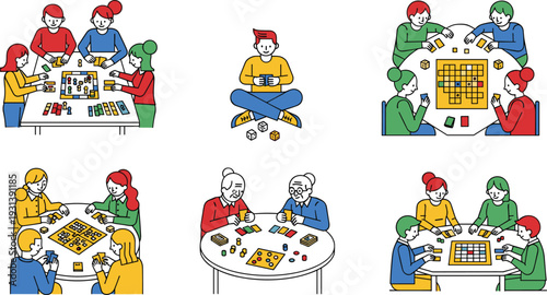 Board Game People Playing Tabletop Games Family and Friends Leisure Activity Vector Illustration Set