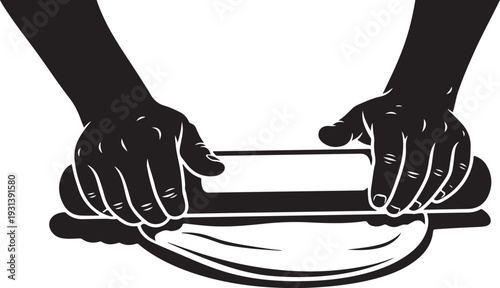 Hands rolling out dough on a floured surface slowly