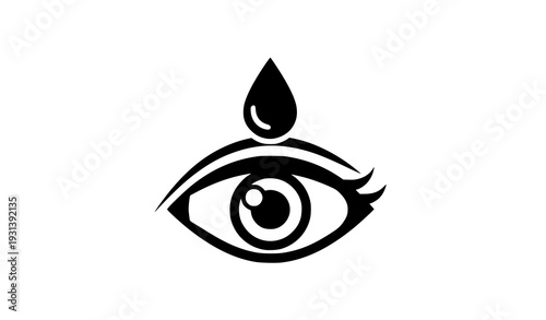 :
Minimalist black vector icon of eye with droplet for dry eye relief concept