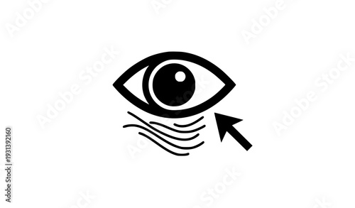 :
Flat black vector icon showing dry eye with relief arrow for medical design