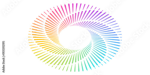 Vector illustration of a 3D metal fan turbine object with a round spiral shape and colorful rainbow pattern isolated on a white background for a modern air cooling design concept
