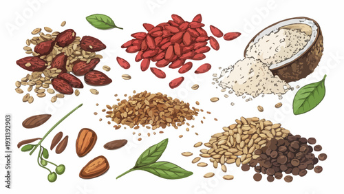 Assorted nutritious seeds and nuts for healthy eating and cooking
