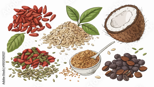 Assorted healthy seeds and nuts for nutritious snacking and cooking