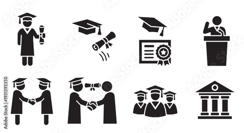 Graduation icons set for education and academic success themes