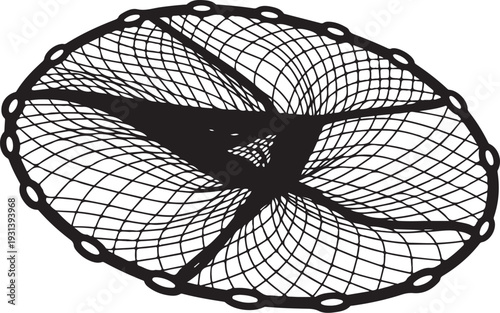 Black and white illustration of a fishing net closeup