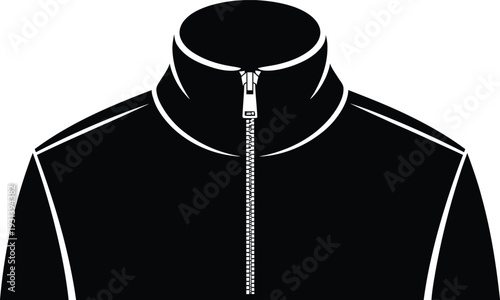 Black zip up jacket with high collar and white outline