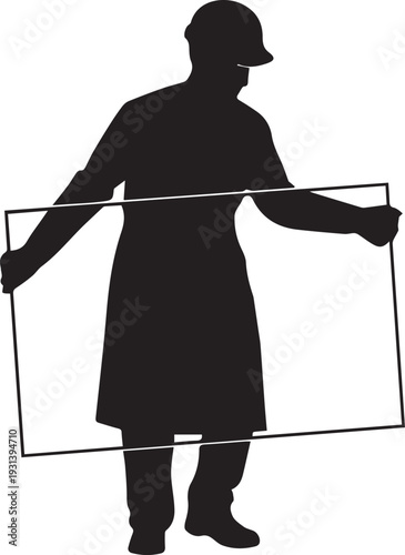 Construction worker holding frame silhouette vector illustration
