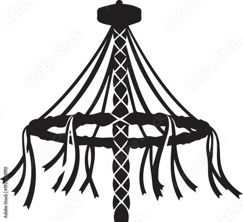 Maypole silhouette vector with ribbons and floral wreath decoration festive illustration
