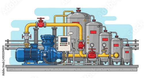 Industrial Water Treatment Plant Equipment Illustration.
