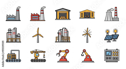 Industrial Icons and Machinery Symbols.