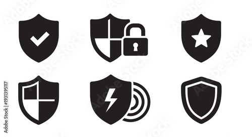 Set of security shield icons for protection and safety