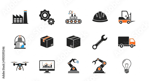 Industrial Icons and Machinery Symbols.