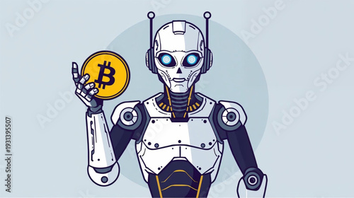 Vector Illustration of Humanoid Robot is Holding bitcoin