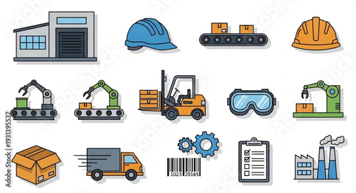 Industrial Icons and Equipment Symbols.