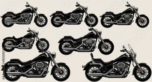 Collection of Vintage Style Motorcycles in Black and White.