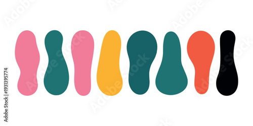Colorful abstract shapes in a row pink in white background