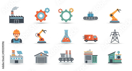 Industrial Icons and Factory Symbols.