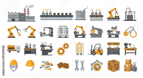 Industrial Icons and Machinery Elements.