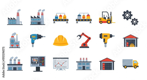 Industrial Icons and Machinery Elements.