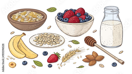 Healthy breakfast ingredients on display