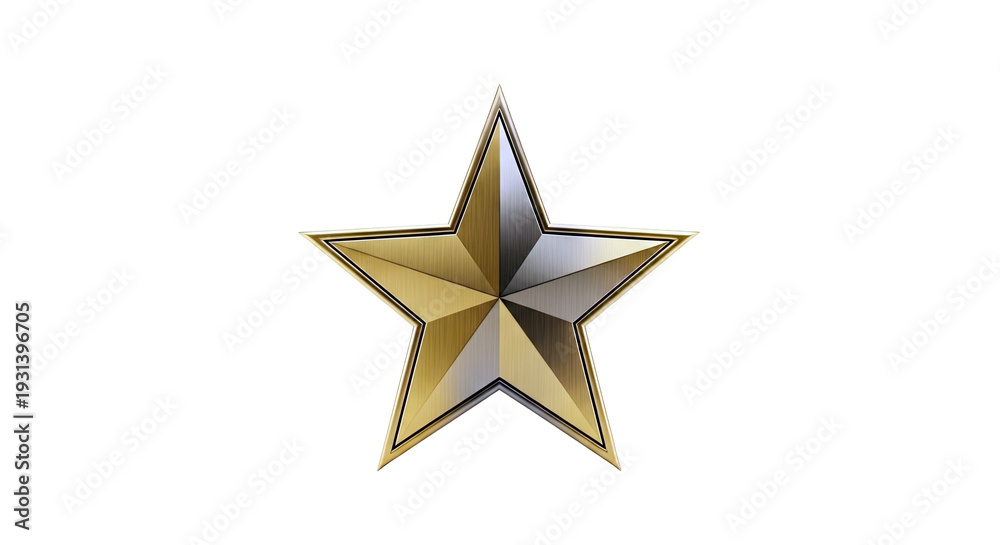 Obraz premium Polished Gold Star with Silver Accents on White Background