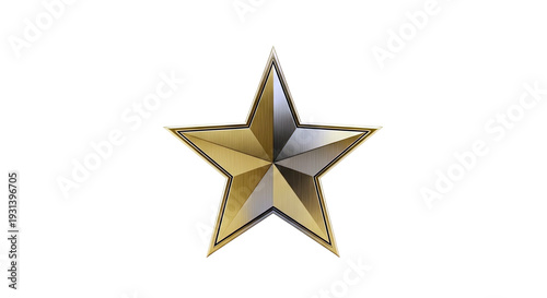 Polished Gold Star with Silver Accents on White Background