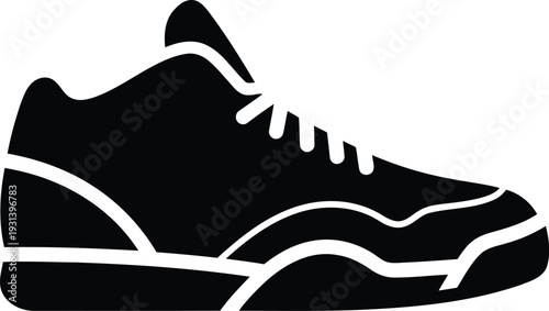Black and white silhouette icon of a modern athletic sneaker on a plain white background.