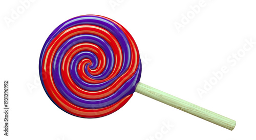 Red and Purple Swirl Lollipop on White Background