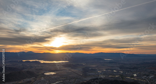 Tableau sur toile Aerial Sunrise view over Menifee, Winchester and Temecula, California United Sta