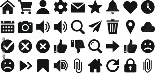 Set of 32 black flat icons vector, web and mobile interface symbols
