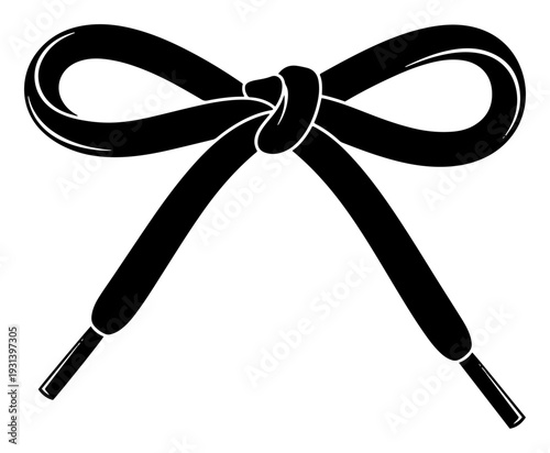 Black minimalist vector illustration of a shoelace tied in a neat bow knot shape