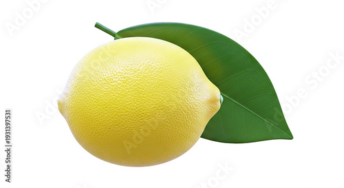 Ripe Yellow Lemon with Green Leaf