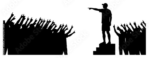 Silhouette of a football crowd and fan leader directing the cheers in a stadium