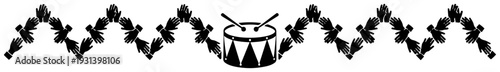 Sports fan banner featuring a drum and rows of clapping hands silhouettes