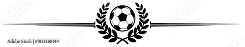 Soccer ball emblem with laurel wreath and horizontal lines for sports league or tournament