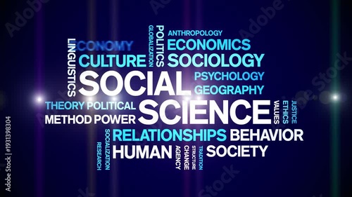 Social Science animated word cloud-text design animation tag kinetic typography seamless loop.