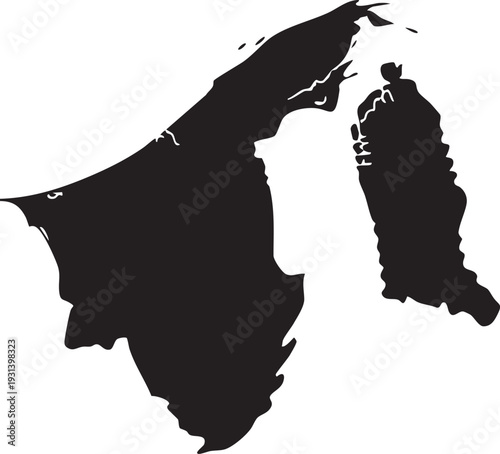 Black silhouette map of Brunei a simple vector illustration representing the countrys geography for travel and informational purposes isolated on a white background
