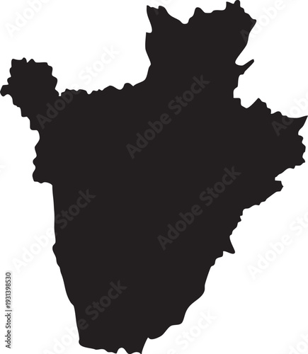 Black silhouette map of Burundi isolated on white background representing the African nations geography for travel or political concepts