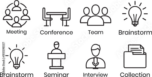 Set of 8 business meeting icons vector