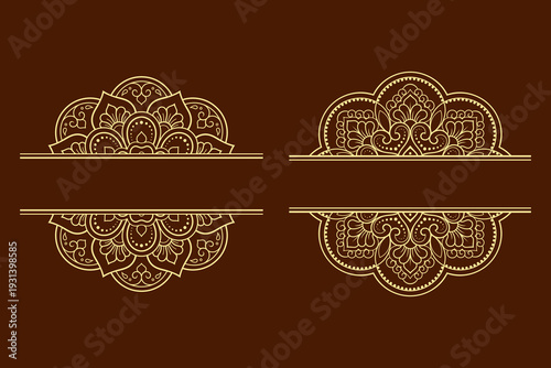 Set of frame in eastern tradition. Stylized with henna tattoos decorative pattern for decorating covers for book, notebook, casket, magazine, postcard and folder. Flower border in mehndi style.
