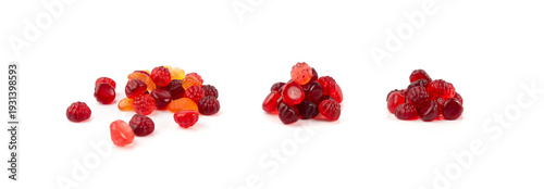 Fruit gummy candy pile isolated, vegan chewing marmalade pills, jelly gumdrops heap