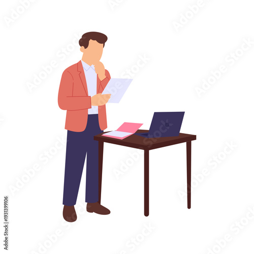 Conducting Initial Case, evaluating case details and strategy, Flat vector character illustration