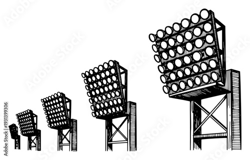 Tableau sur toile Architectural sketch of stadium floodlight towers in perspective view