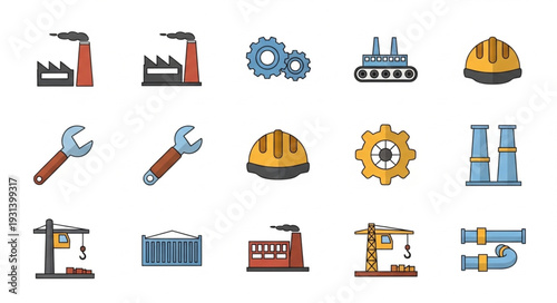 Industrial Icons and Machinery Symbols.