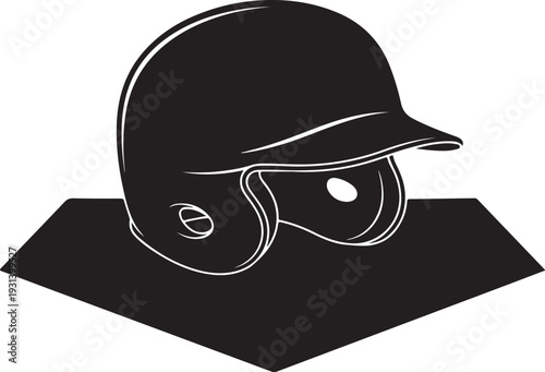 Black Baseball Helmet on Home Plate Illustration