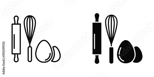 Baking Tools Eggs Whisk Rolling Pin Kitchen Icons Commercial