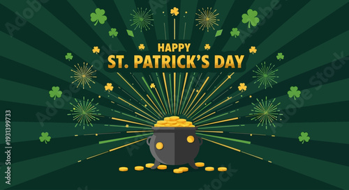 Flat Vector Festive Fireworks St Patrick Day Night Banner