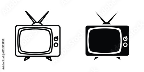 Retro Television Set Duo Icon Vector Broadcasting Media